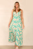 6Pcs Green Paisley Print Strappy Maxi Dress
