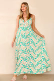 6Pcs Green Paisley Print Strappy Maxi Dress