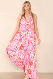 6Pcs Pink Floral Print Strappy Maxi Dress