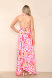 6Pcs Pink Floral Print Strappy Maxi Dress