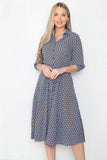 8Pcs Blue Geo Print Midi Shirt Dress