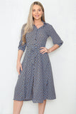 8Pcs Blue Geo Print Midi Shirt Dress