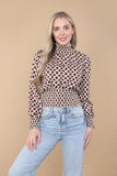 8Pcs Brown Geometric Print Shirred Waist Crop Top