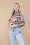 8Pcs Brown Geometric Print Shirred Waist Crop Top