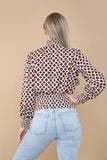 8Pcs Brown Geometric Print Shirred Waist Crop Top