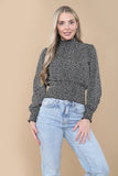 8Pcs Black Leopard Shirred Waist Crop Top
