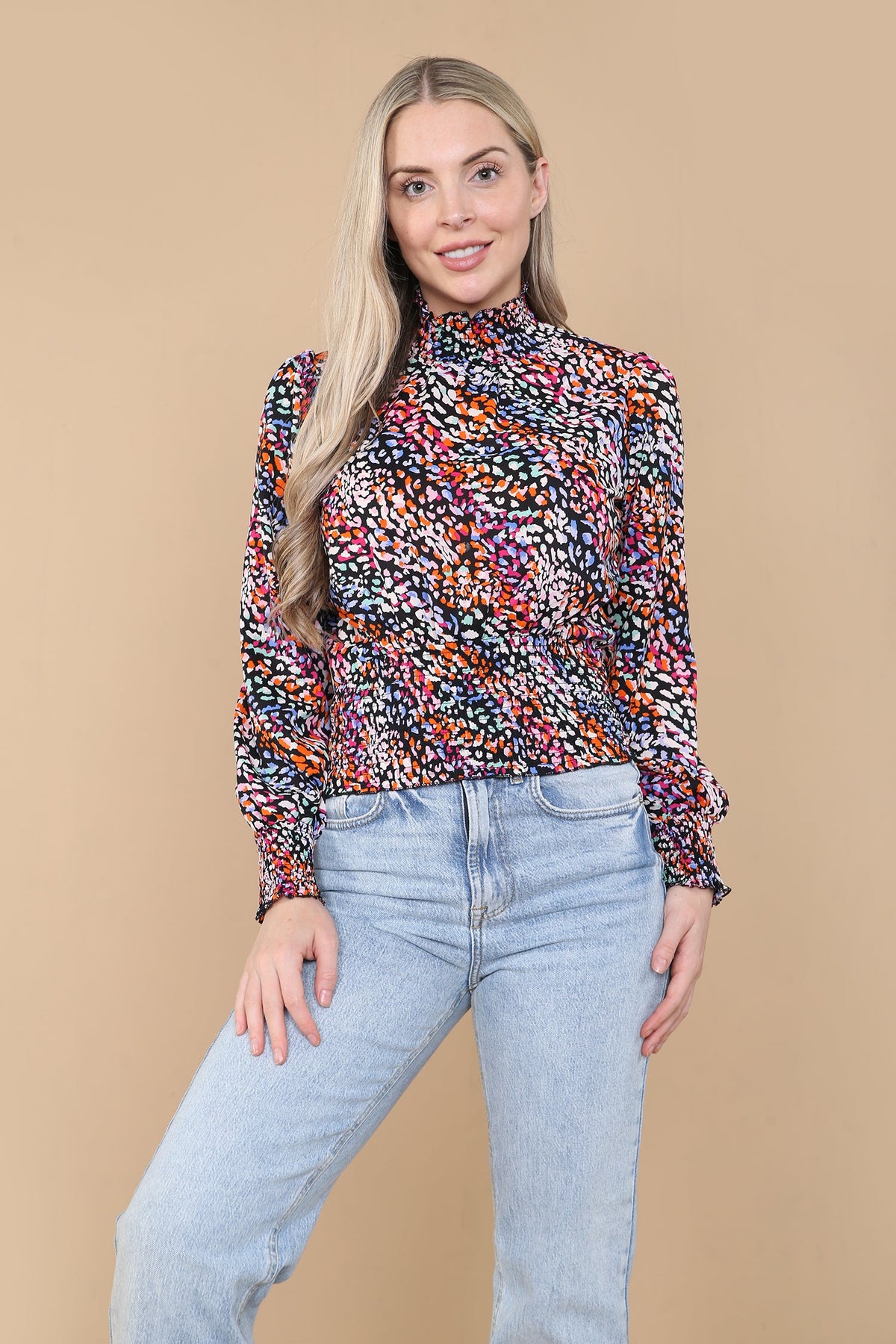 8Pcs Rainbow Leopard Shirred Waist Crop Top