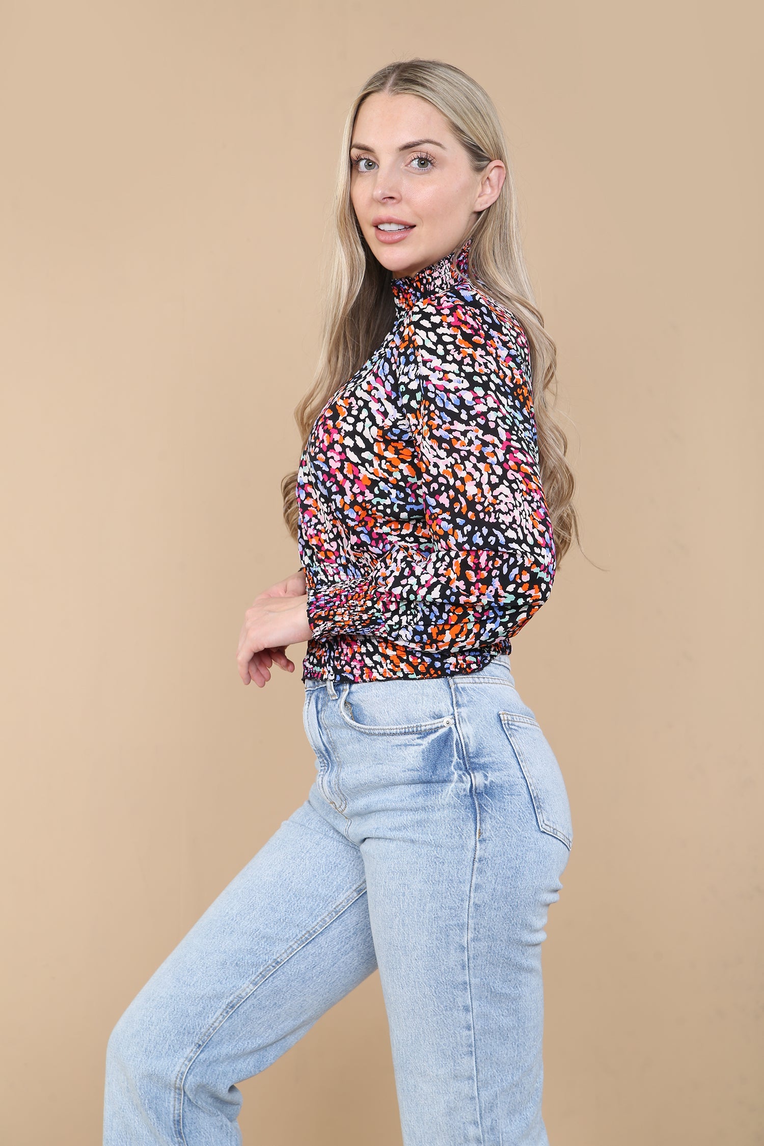 8Pcs Rainbow Leopard Shirred Waist Crop Top