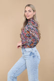8Pcs Rainbow Leopard Shirred Waist Crop Top