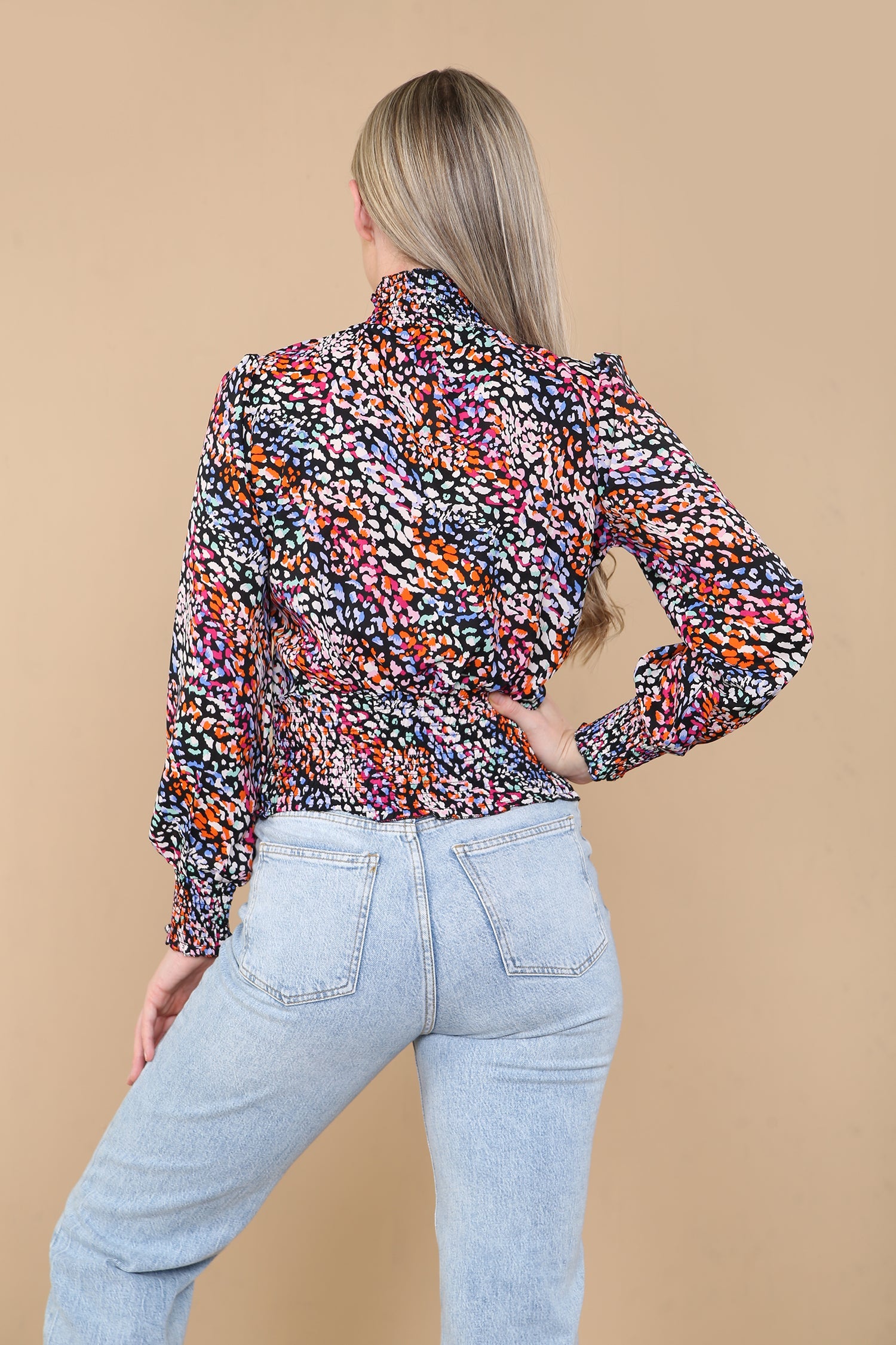 8Pcs Rainbow Leopard Shirred Waist Crop Top